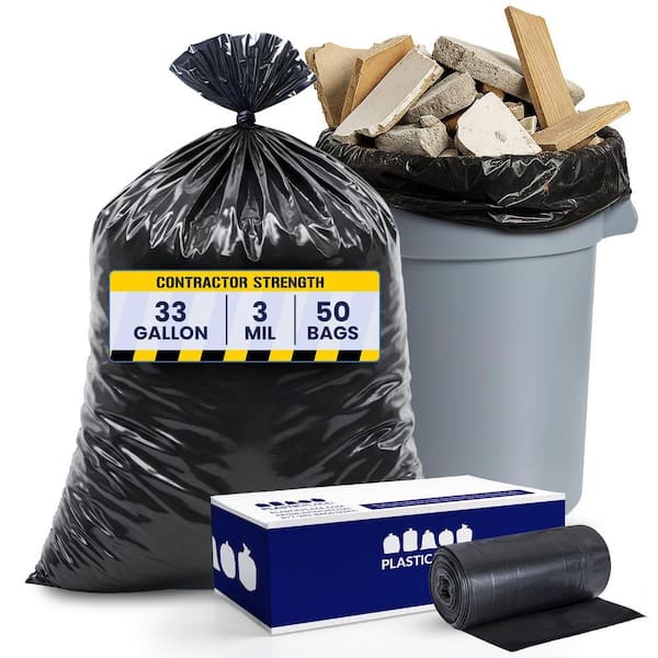 33 in. W x 39 in. H 32 Gal. - 33 Gal. 3.0 mil Black Flat Seal Contractor Bags (50-Case)