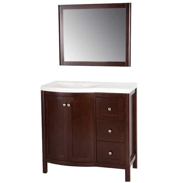 St. Paul Madeline 36 in. Vanity in Chestnut with Alpine Vanity Top in White and Wall Mirror
