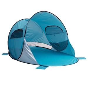 Pop Up Beach Tent with UV Protection and Ventilation Windows Water and Wind Resistant Double-Door Sun Shelter (Blue)
