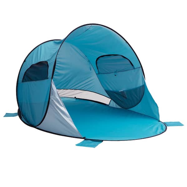 Wakeman Outdoors Pop Up Beach Tent with UV Protection and Ventilation Windows Water and Wind Resistant Double-Door Sun Shelter (Blue)