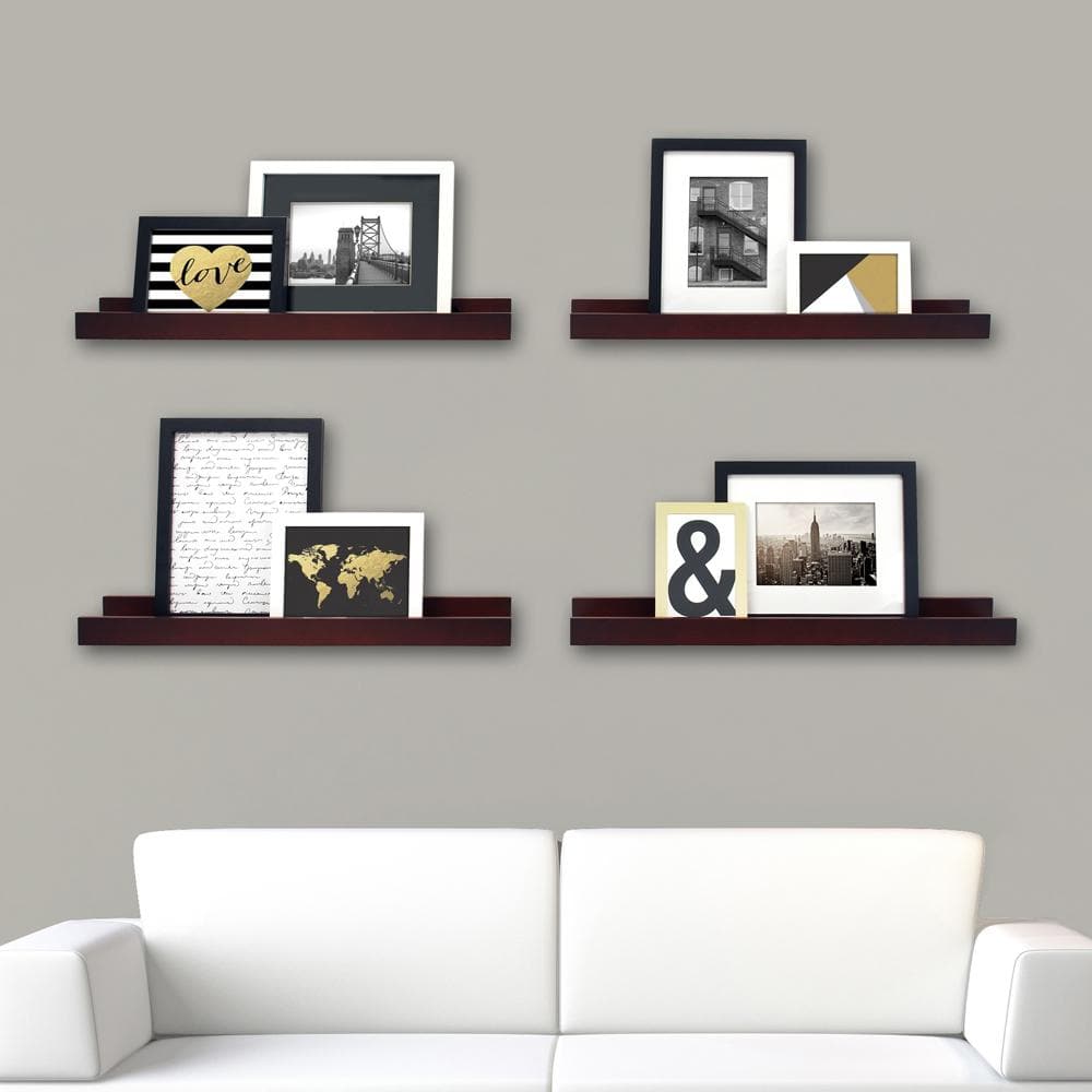 Espresso Engineered Wood Floating Wall Shelves Set of 4