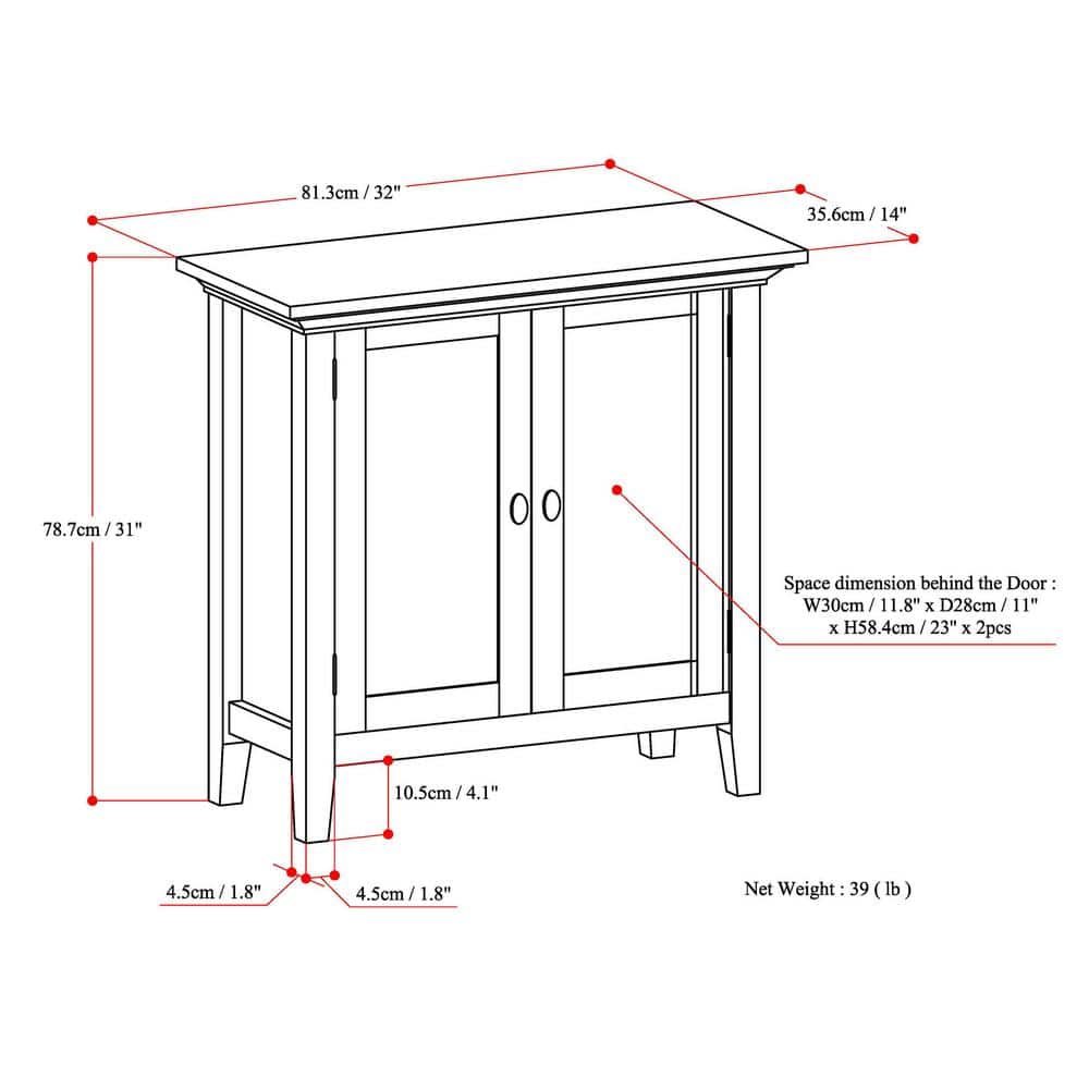 Simpli Home Redmond SOLID WOOD Low Storage Cabinet