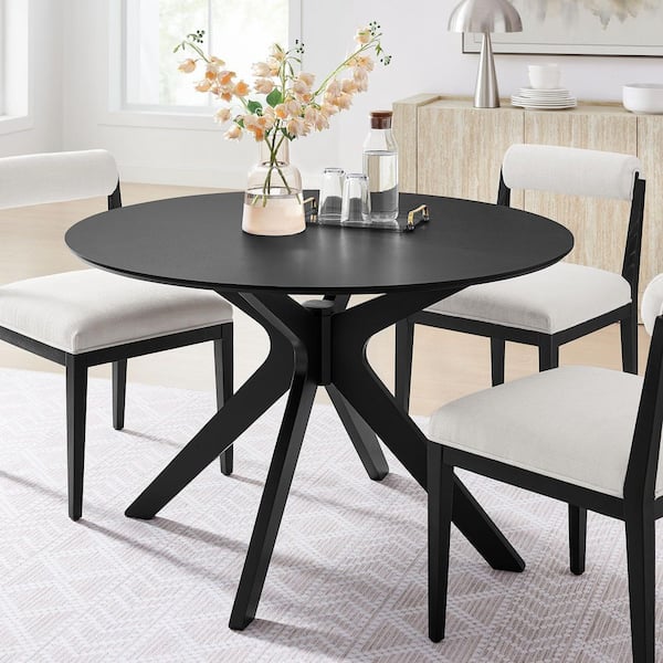 Crossroads Black Rubber Wood 47 in. in Cross Legs Dining Table for 4 Seats