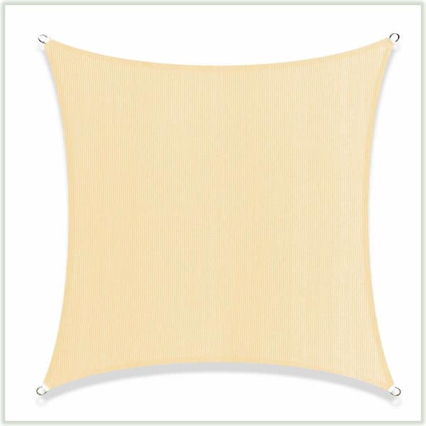 COLOURTREE 14 ft. x 14 ft. 190 GSM Beige Square Sun Shade Sail Screen ...