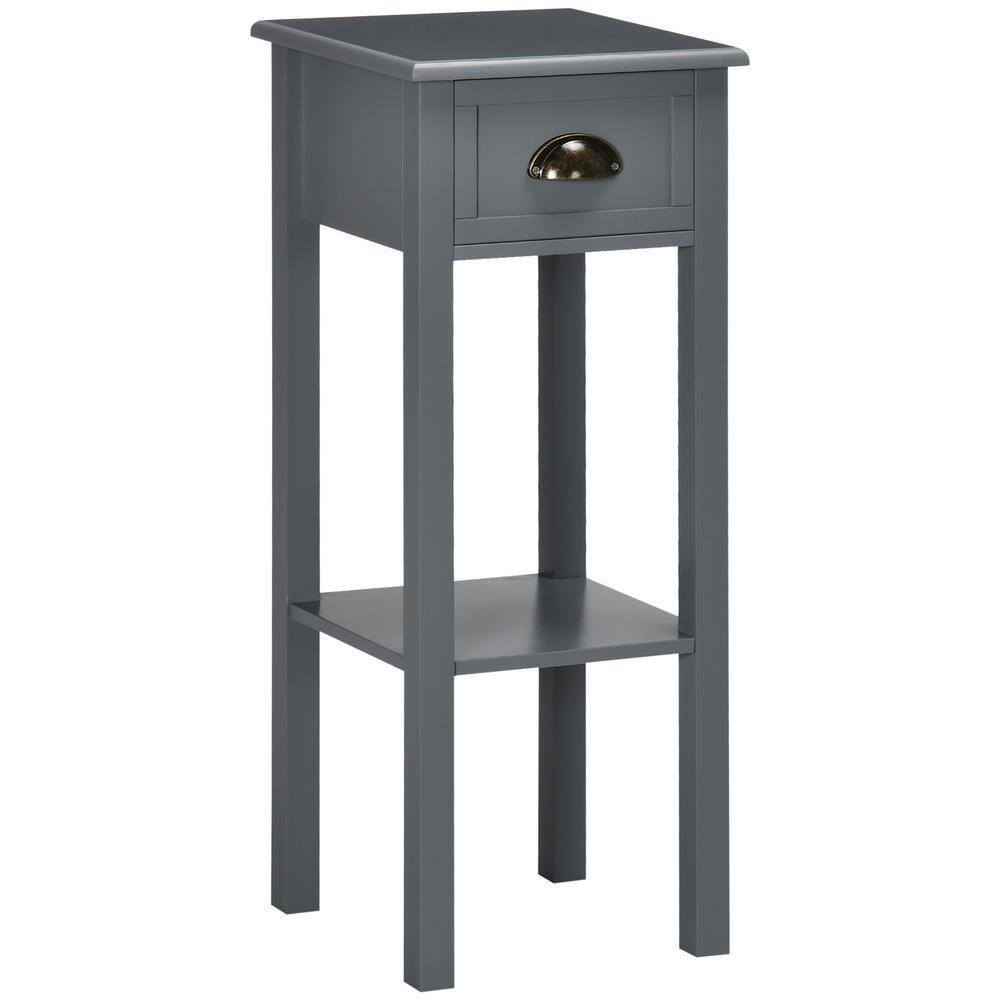 SUNRINX 12 in. Gray Wood End Table with 1 Drawer and Open Shelf ...