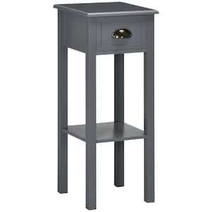 12 in. Gray Wood End Table with 1 Drawer and Open Shelf