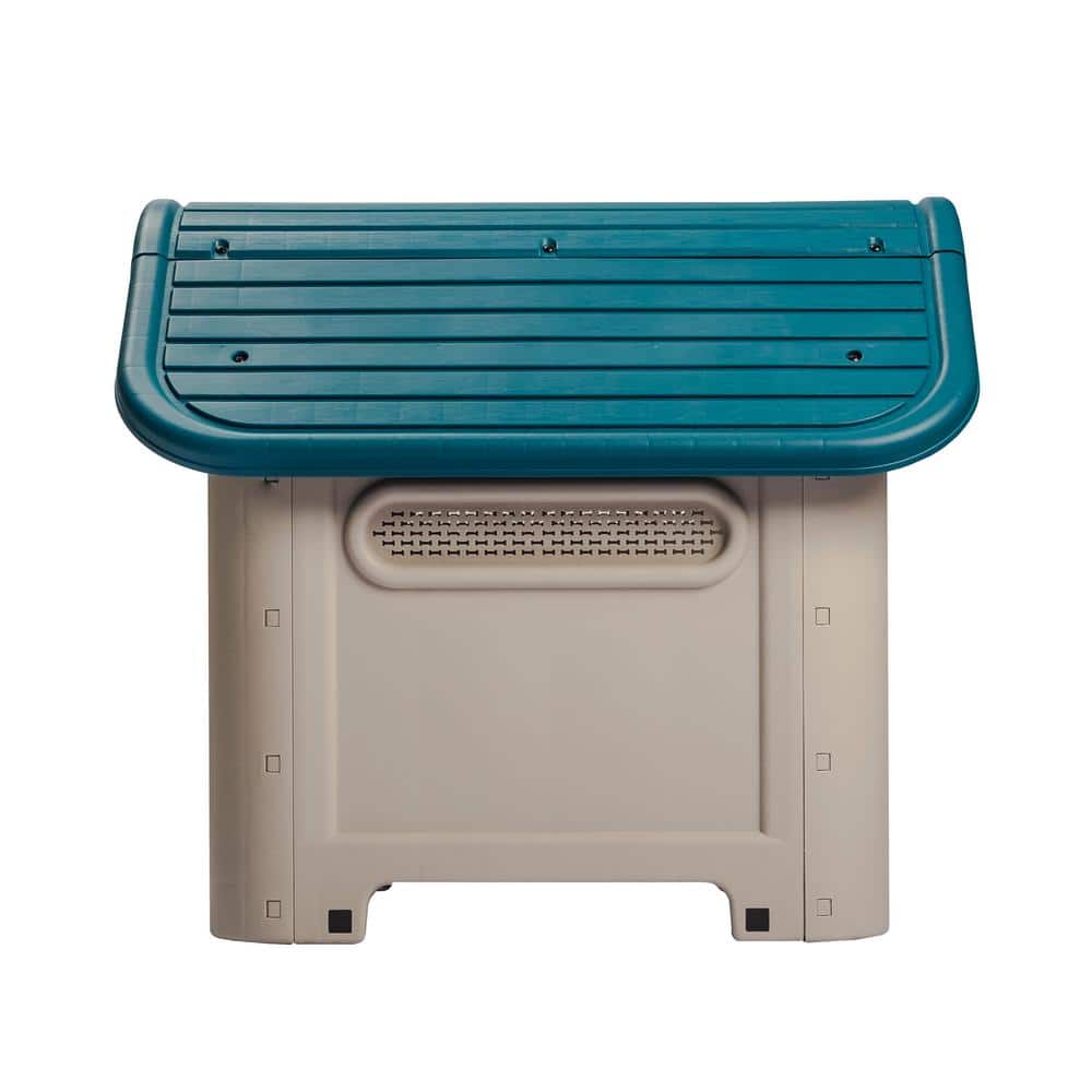 Turquoise and Beige Polypropylene Dog House with Bowl for Small/Medium Breeds