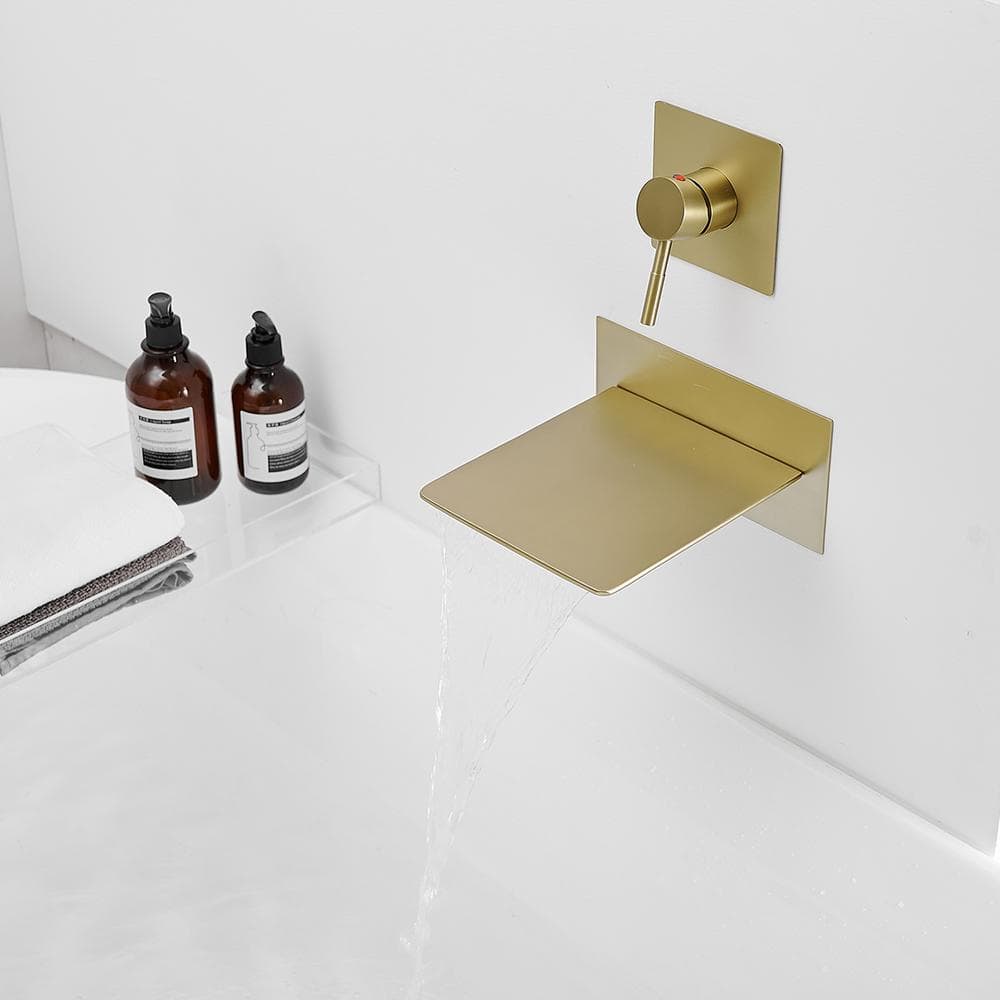 Brushed Gold Wall-Mount Waterfall Bathtub Faucet with Lever Handle