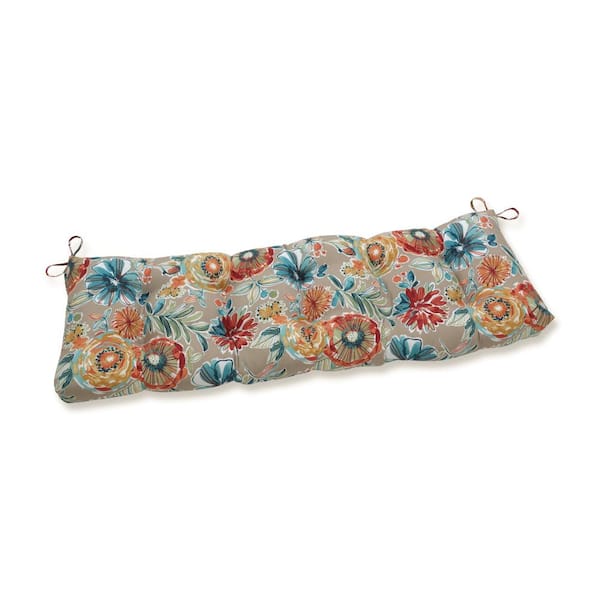 Pillow Perfect Floral Rectangular Outdoor Bench Cushion in Beige