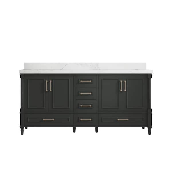 Willow Collections Hudson 72 in. Double Sink Freestanding Black Top Bath Vanity with Calacatta Nuvo Quartz Top Unassembled