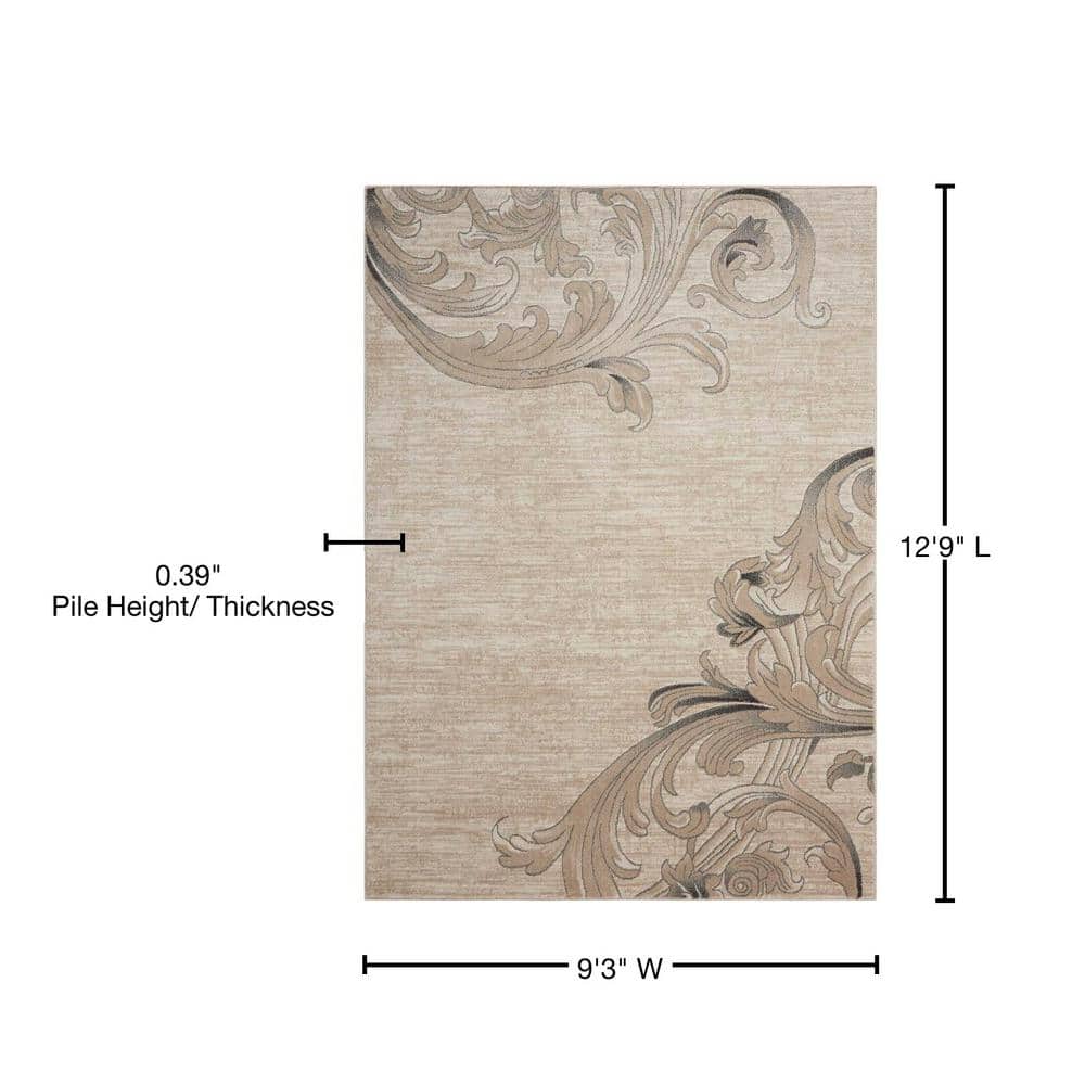 Mocha Floral Synthetic 9' x 12' Area Rug