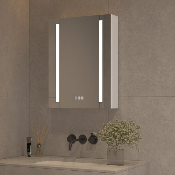 Nivencai RadianceVue 20 in. W x 26 in. Rectangular LED Anti-Fog Aluminum Medicine Cabinet with Mirror, Left-Hand Open