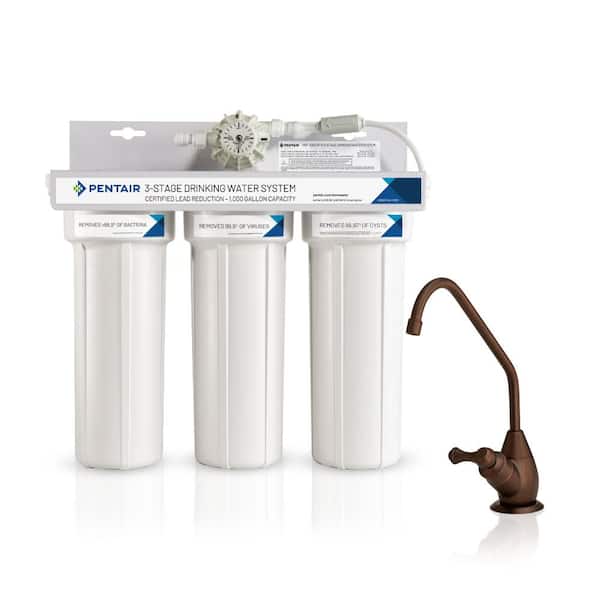 PENTAIR Drinking Water Purifier Dispenser Filtration System with Oil Rubbed Bronze Faucet