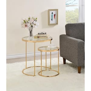 2- Piece Gold and Clear Round Glass Nesting Coffee Table Set