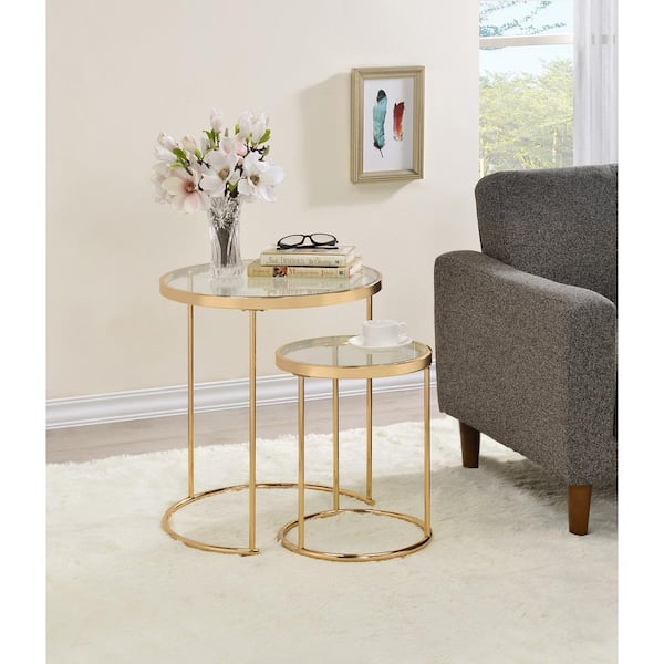 Coaster 2- Piece Gold and Clear Round Glass Nesting Coffee Table Set