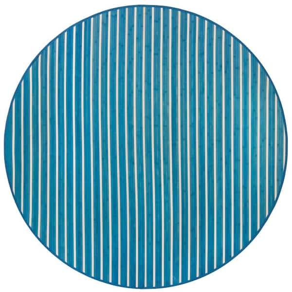Bamboo Zhuzi Blue White 7 ft. x 7 ft. Round Area Rug