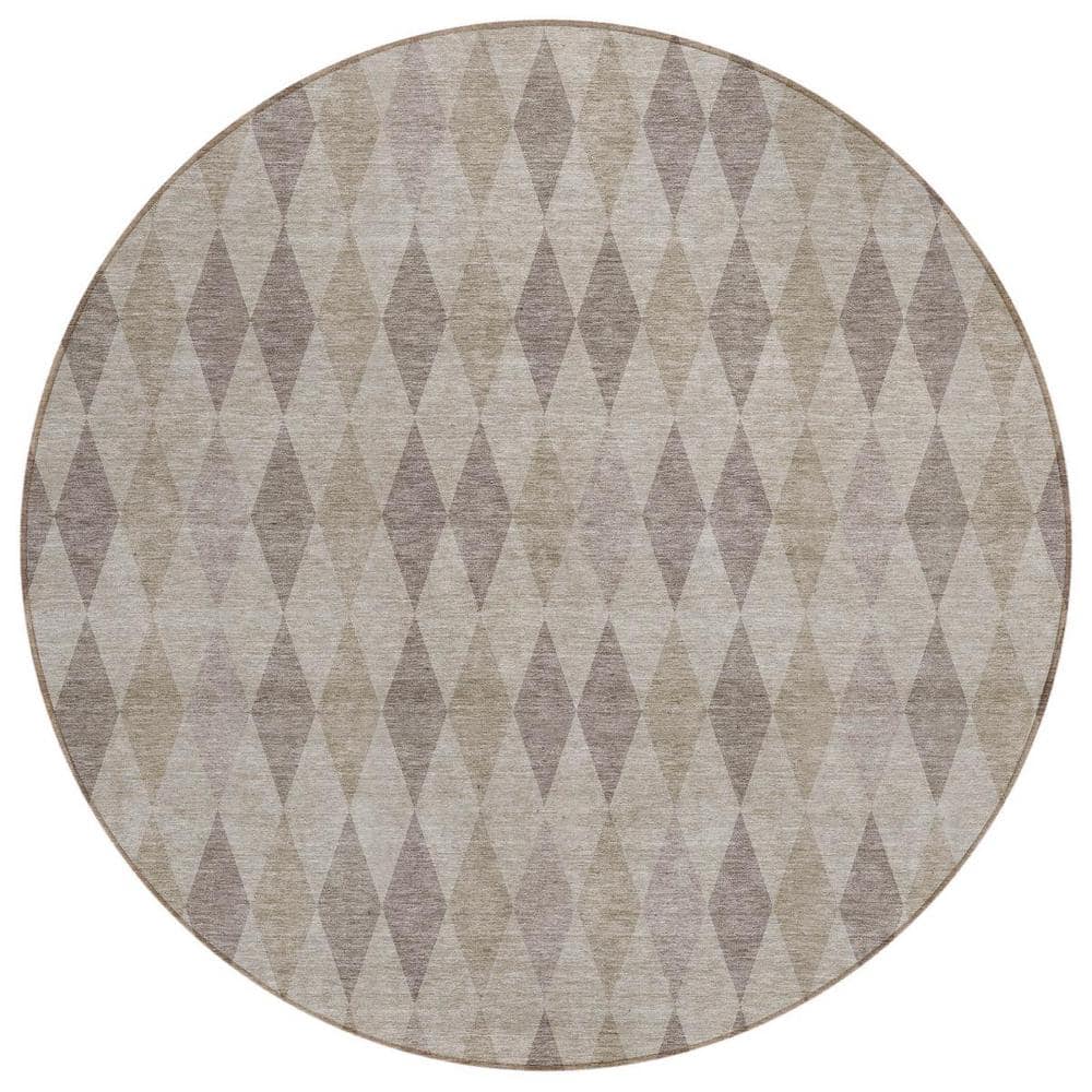 Beige Taupe and Brown 8 ft. Round Woven Geometric Round Indoor/Outdoor Area Rug price history on PriceWatchPro