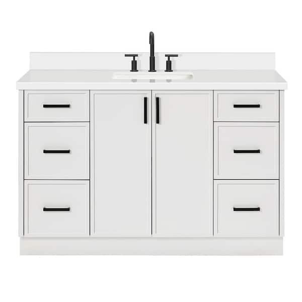 Kelly 54 in. W x 22 in. D x 36 in. H Single Sink Bath Vanity in White with Pure White Quartz Top