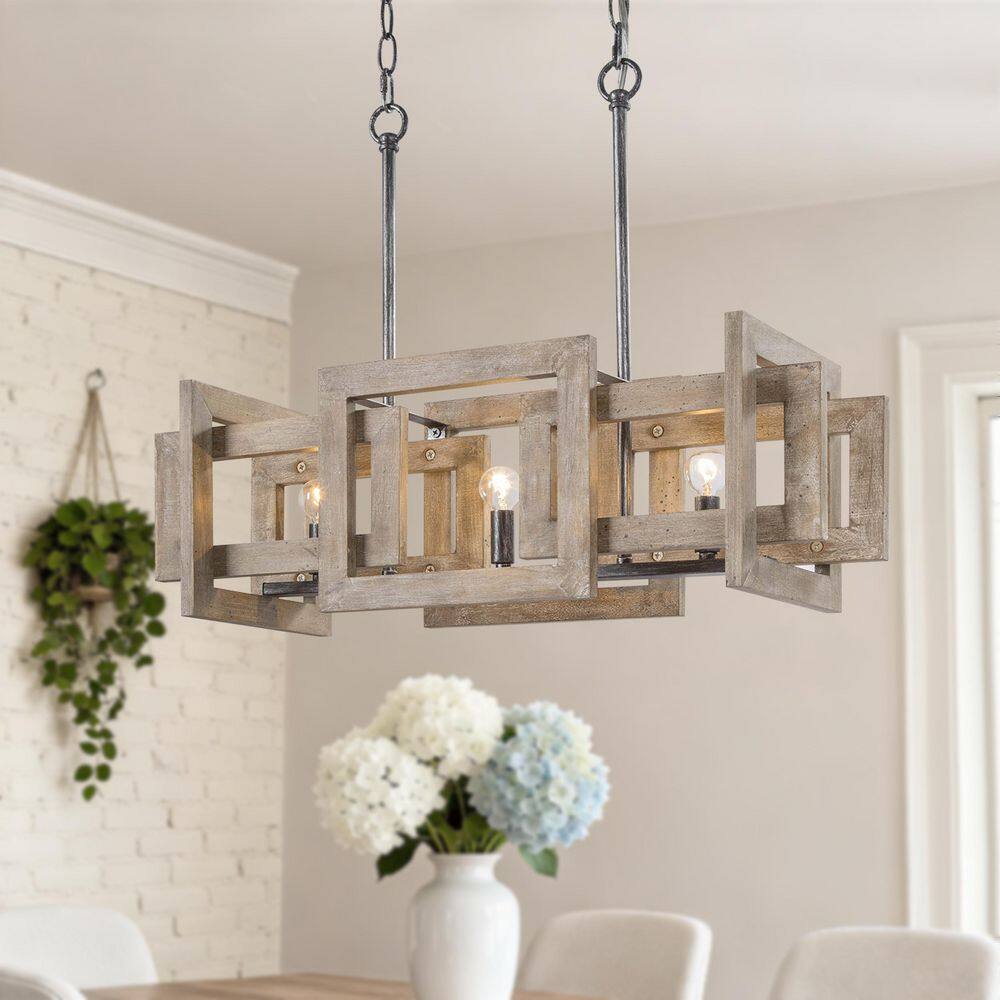 3-Light Farmhouse Wood Kitchen Island Chandelier, Dining Room Foyer Modern Linear Rectangle Small Black Pendant Light price history on PriceWatchPro