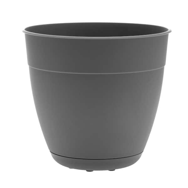 Bloem Dayton 12 in. Charcoal Plastic Round Indoor/Outdoor Planter with Saucer