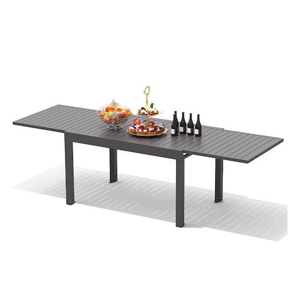 ToolCat Black Rectangular Aluminium Outdoor Dining Table Large Extendable Patio Dining Table