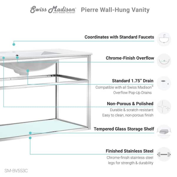 Pierre 36 in. W x 18.13 in. D x 24.25 in. H Bathroom Vanity Side Cabinet in Chrome with White Ceramic Top