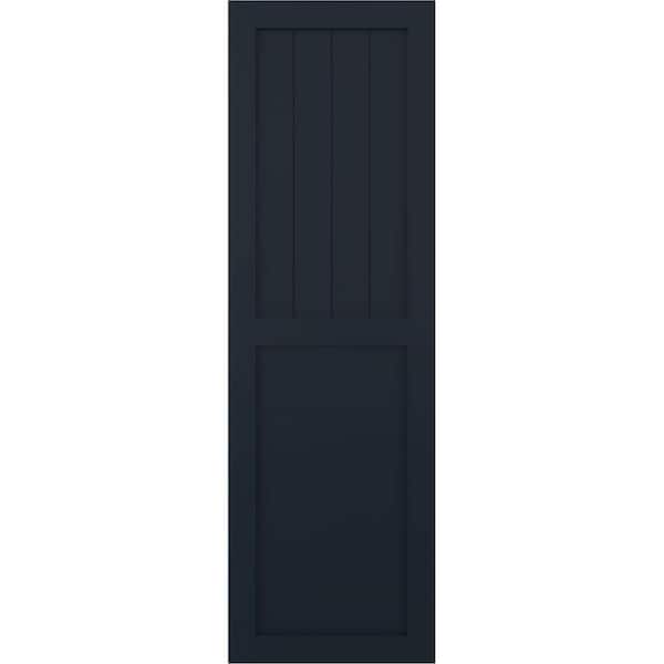 Ekena Millwork 12 in. x 53 in. PVC Farmhouse/Flat Panel Combination Fixed Mount Board and Batten Shutters Pair in Starless Night Blue