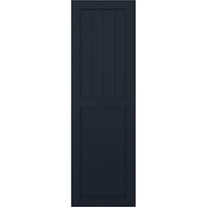 15 in. x 56 in. PVC Farmhouse/Flat Panel Combination Fixed Mount Board and Batten Shutters Pair in Starless Night Blue