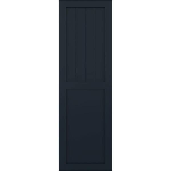Ekena Millwork 15 in. x 78 in. PVC Farmhouse/Flat Panel Combination Fixed Mount Board and Batten Shutters Pair in Starless Night Blue