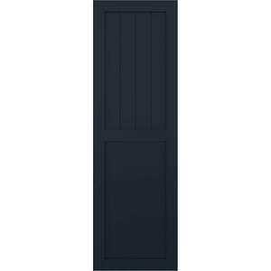 18 in. x 26 in. PVC Farmhouse/Flat Panel Combination Fixed Mount Board and Batten Shutters Pair in Starless Night Blue