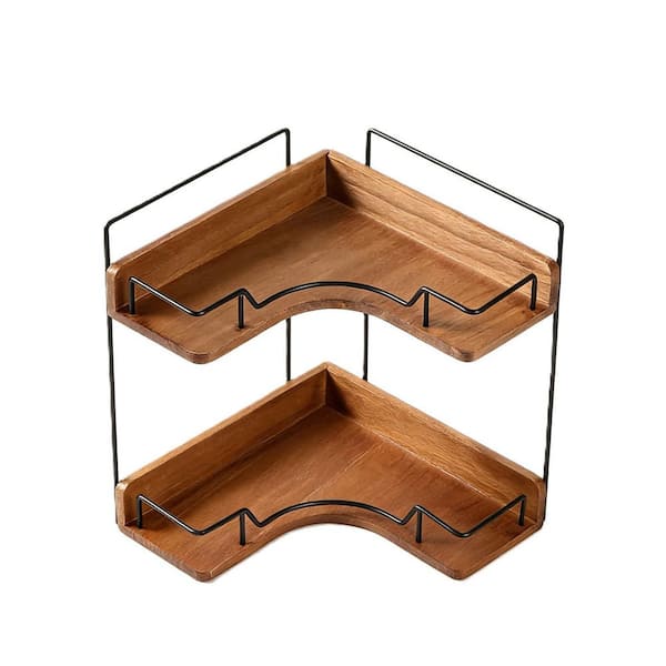 2-Tier Vanity Organizer in Wooden, Corner Shelf for Countertop Skincare & Makeup, Storage and Organization for Kitchen