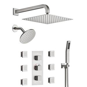 Thermostatic Valve 8-Spray 12 and 6 in. Wall Mount Dual Shower Head and Handheld Shower Head 2.5 GPM in Brushed Nickel