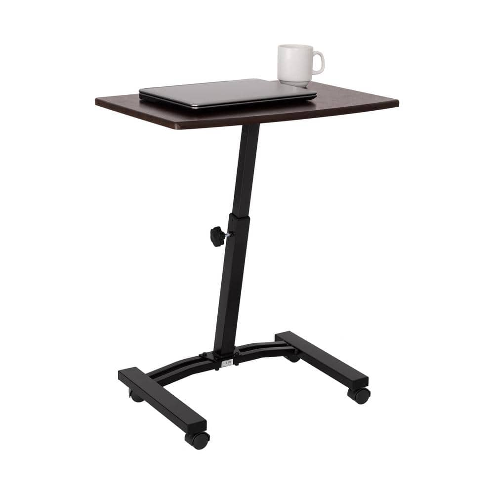 Walnut Adjustable Height 24'' Rolling Laptop Cart with Locking Wheels