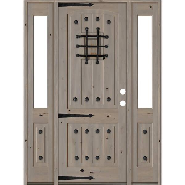 Krosswood Doors 70 in. x 96 in. Mediterranean Knotty Alder Left-Hand/Inswing Clear Glass Grey Stain Wood Prehung Front Door w/DHSL