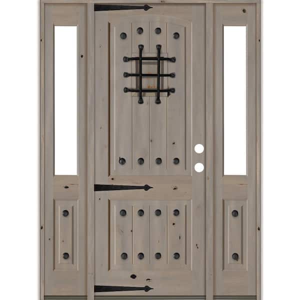 Krosswood Doors 76 in. x 96 in. Mediterranean Knotty Alder Left-Hand/Inswing Clear Glass Grey Stain Wood Prehung Front Door w/DHSL