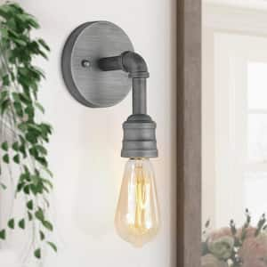 4.7 in. 1-Light Brushed Aged Silver Wall Sconce with Industrial Single-Head, Perfect for Modern Minimalist Spaces