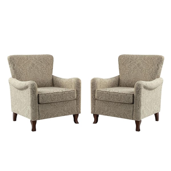 JAYDEN CREATION Vincent 31 in. Beige Floral Polyester Wingback Arm Chair with Solid Wood Legs (Set of 2)