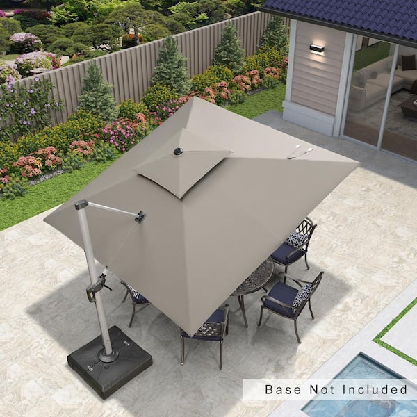 PURPLE LEAF 10 ft. Sunbrella All-aluminum Square 360° Rotation Silvery Color Cantilever Outdoor Patio Umbrella in Gray