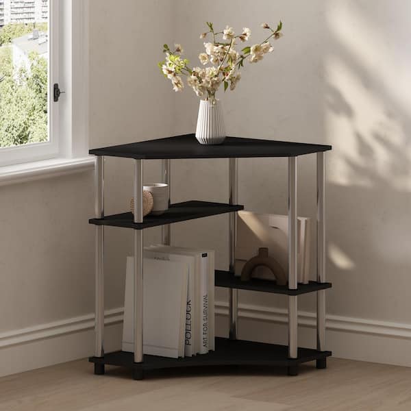 Turn-N-Tube 28.5 in. Tall Americano/Stainless Steel Wood 4-Shelf Corner Bookcase