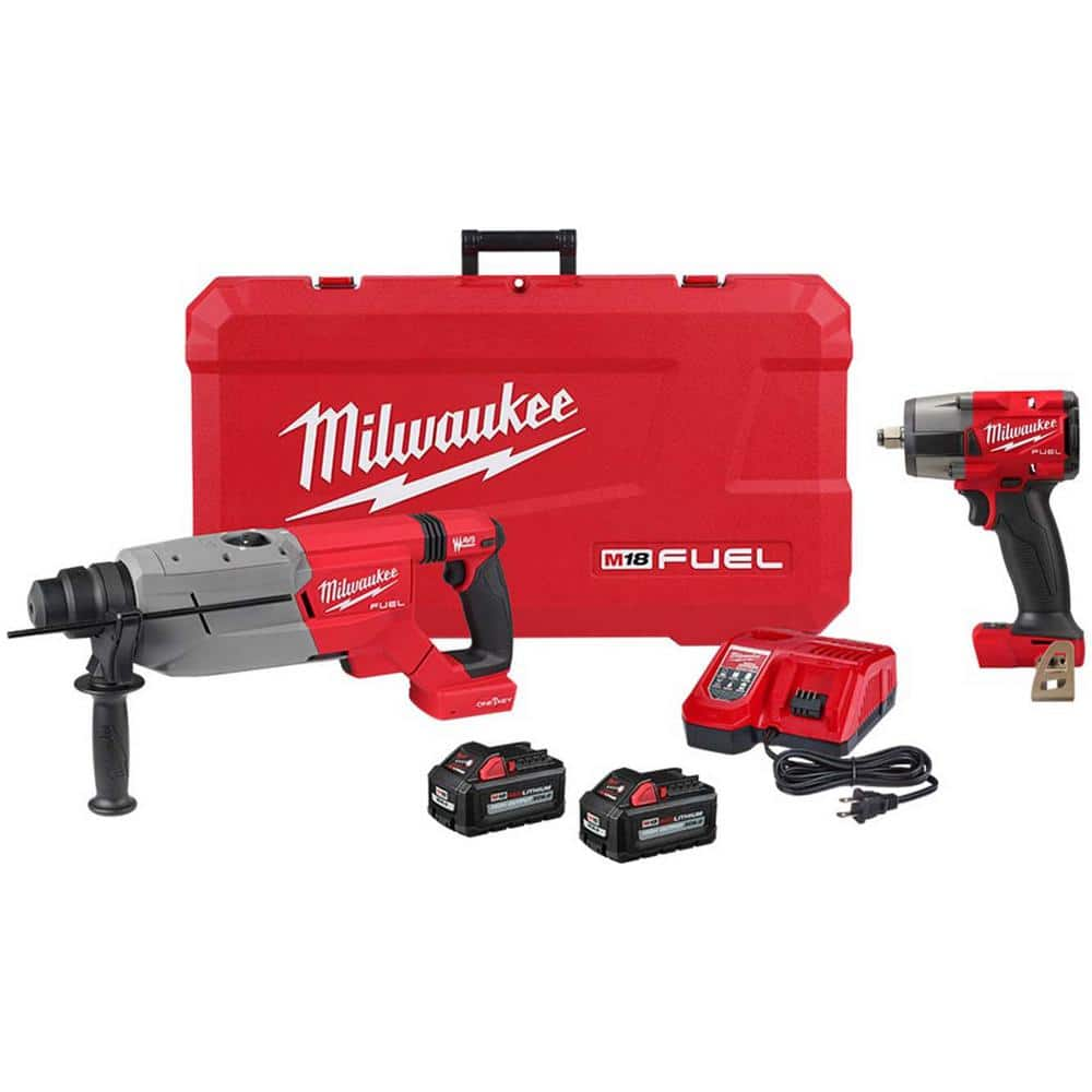 M18 FUEL ONE-KEY 18V Lithium-Ion Brushless Cordless 1-1/4 in. SDSPlus D-Handle Rotary Hammer Kit & 1/2 in. Impact Wrench -  Milwaukee, 2916-22-2962