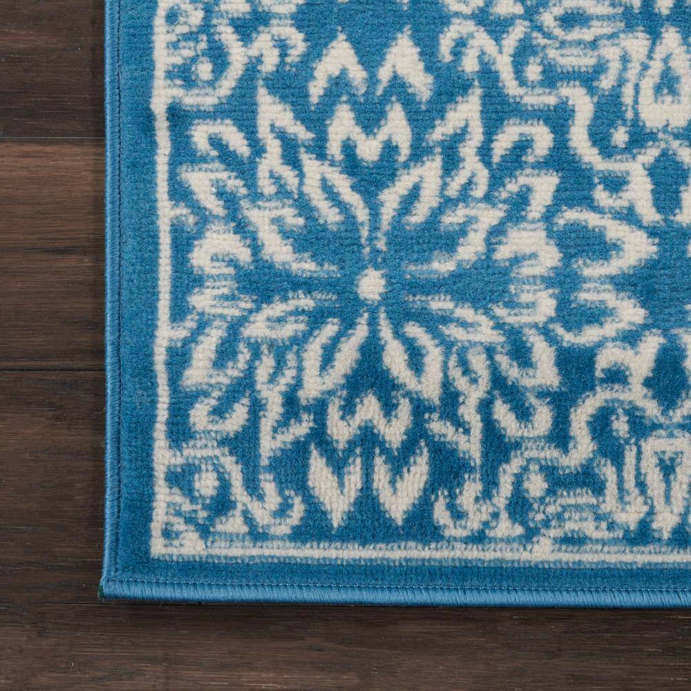 Ivory & Blue Floral Hand-Knotted Viscose Area Rug, 2' x 4'