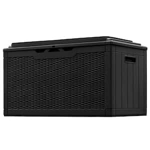 100 Gal. Black Resin Fusion Style Outdoor Storage Bench Deck Box with Cushion