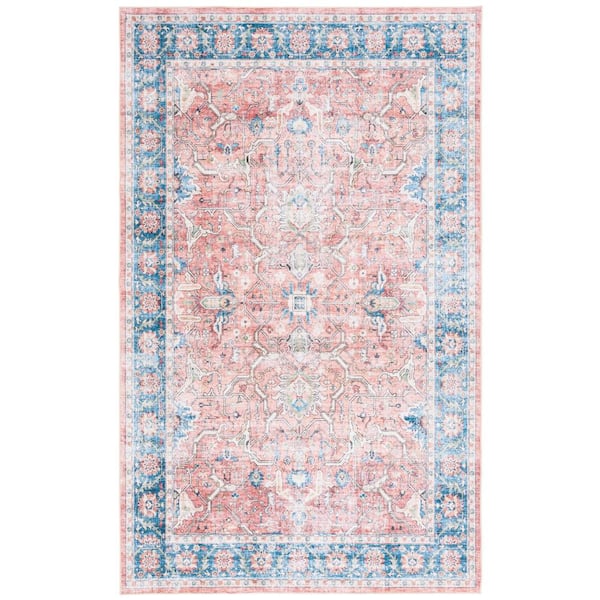SAFAVIEH Arizona Rust/Aqua 3 ft. x 5 ft. Distressed Border Ornate Machine Washable Area Rug
