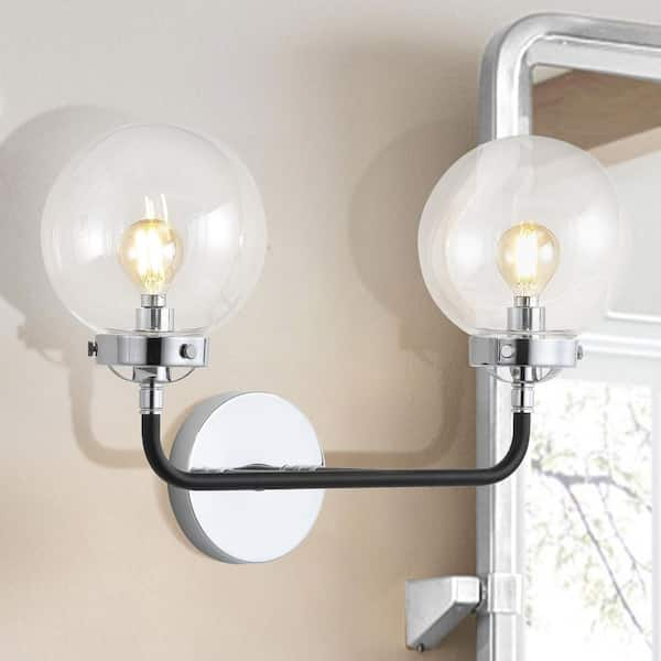 Caleb 2-Light 18 in. Chrome/Black Brass Wall Sconce