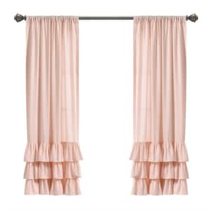 Allison Ruffle Blush Polyester 40 in. W x 45 in. L Light Filtering Curtain (Double Panel)