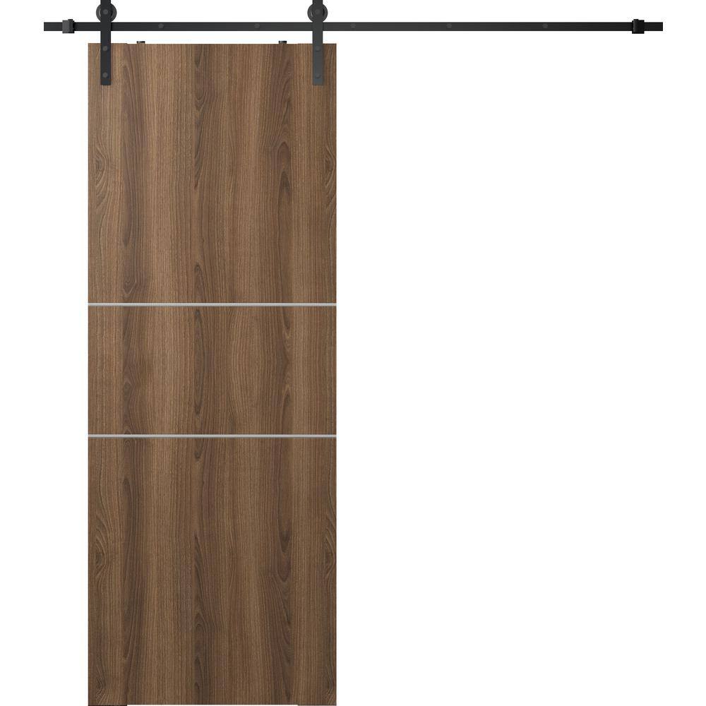 Optima 2H 24 in. x 96 in. Manufactured Wood Pecan Nutwood Solid Composite Core Sliding Barn Door with Hardware Kit price history on PriceWatchPro