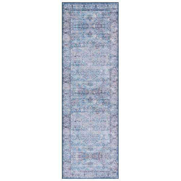 Tucson 3 x 12 Aqua/Gray Medallion Washable Runner Rug