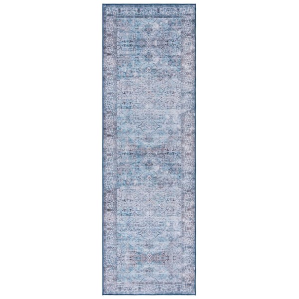 Tucson 3 ft. x 6 ft. Aqua/Pink Ornate Distressed Washable Runner Rug