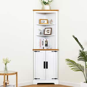 Freestanding 16 in. W x 16 in. D x 42 in. H White Linen Cabinet Bathroom Storage Organizer Cabinet Floor Corner Cabinet