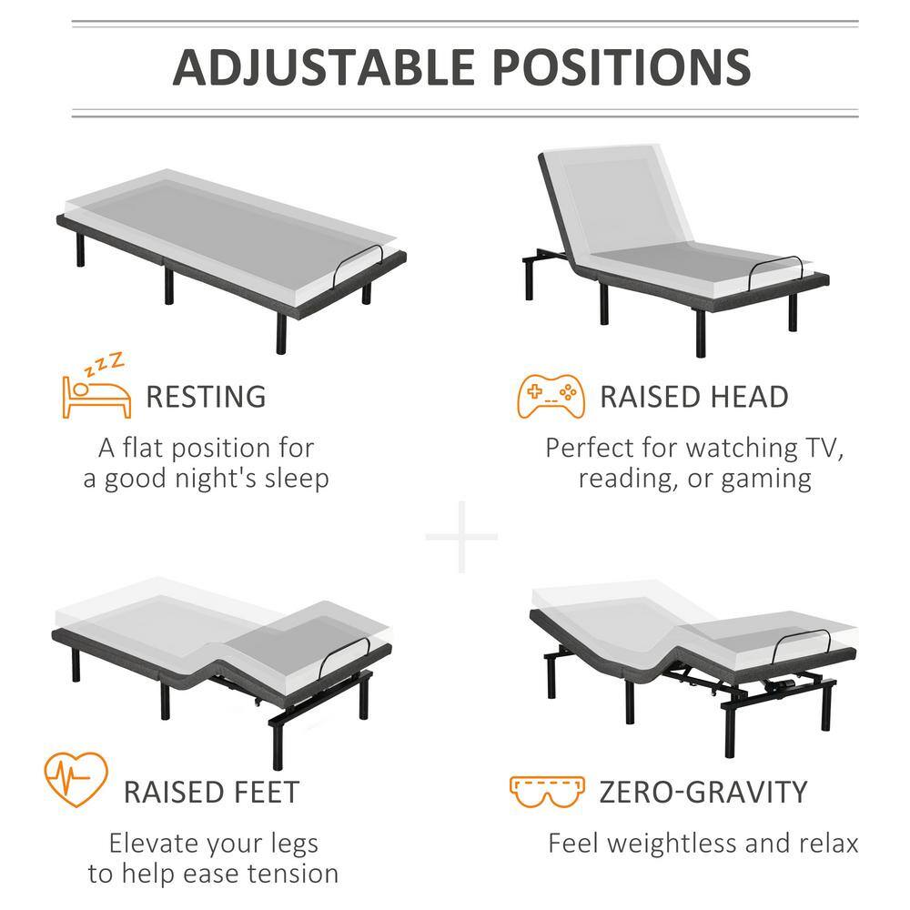 Twin XL Black Adjustable Metal Bed Frame with Upholstered Headboard